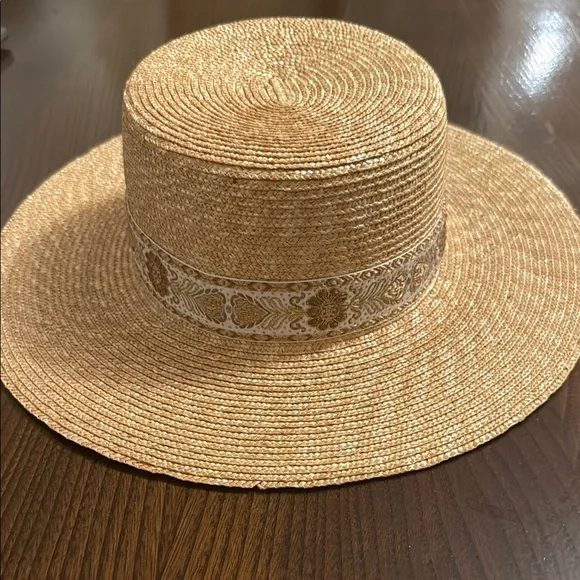 LIKE NEW Lack of Color Spencer Gold Foil Boater Hat - Picture 1 of 5